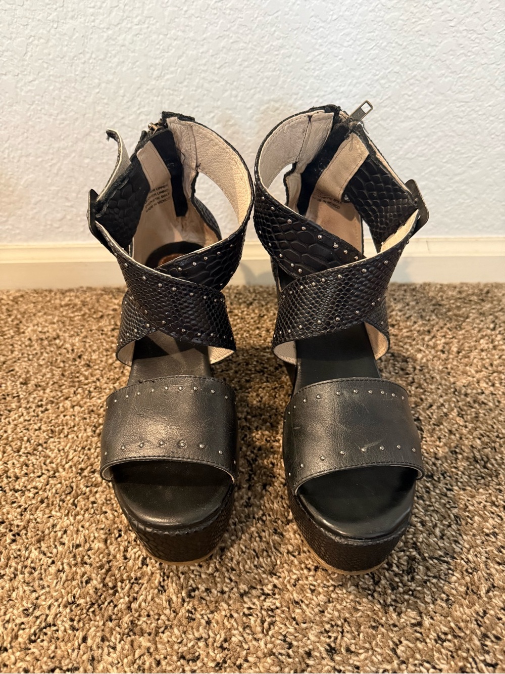 Freebird by Steven Black Studded Crisscross Wedge Sandals